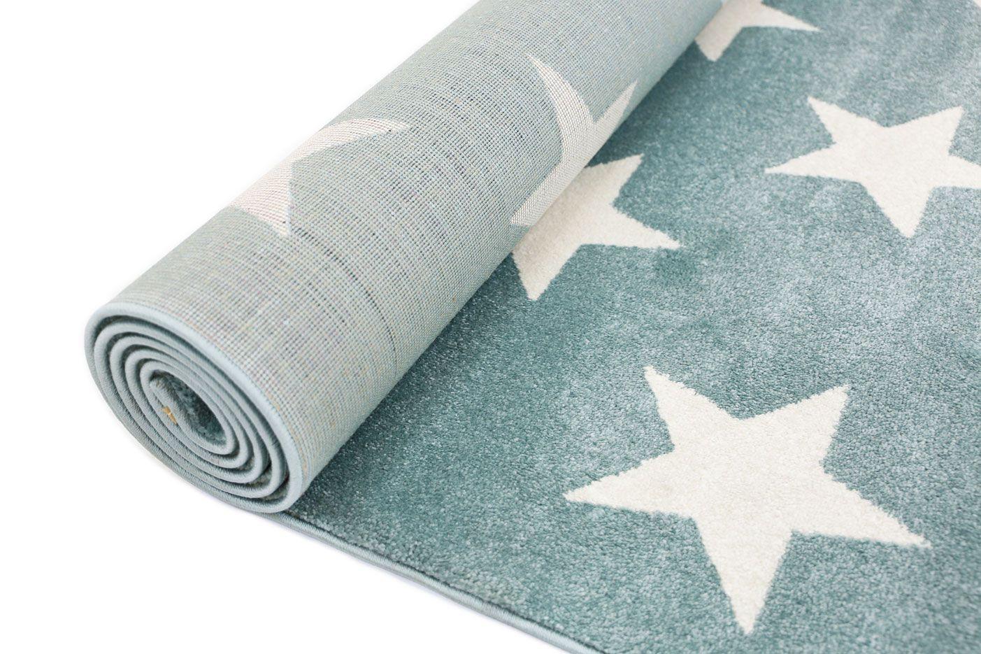 Piccolo Aqua White Stars Kids Rug 160x230cm - John Cootes