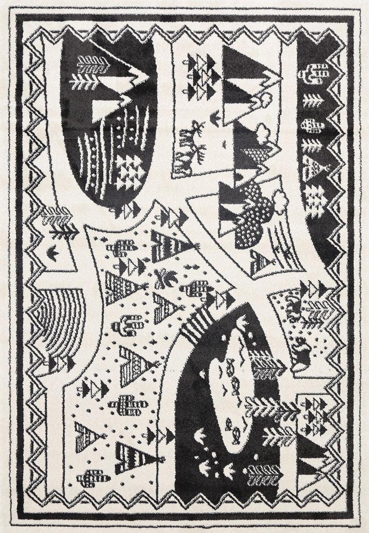 Piccolo Black and White Kids Camping Adventure Kids Rug 120x170cm - John Cootes