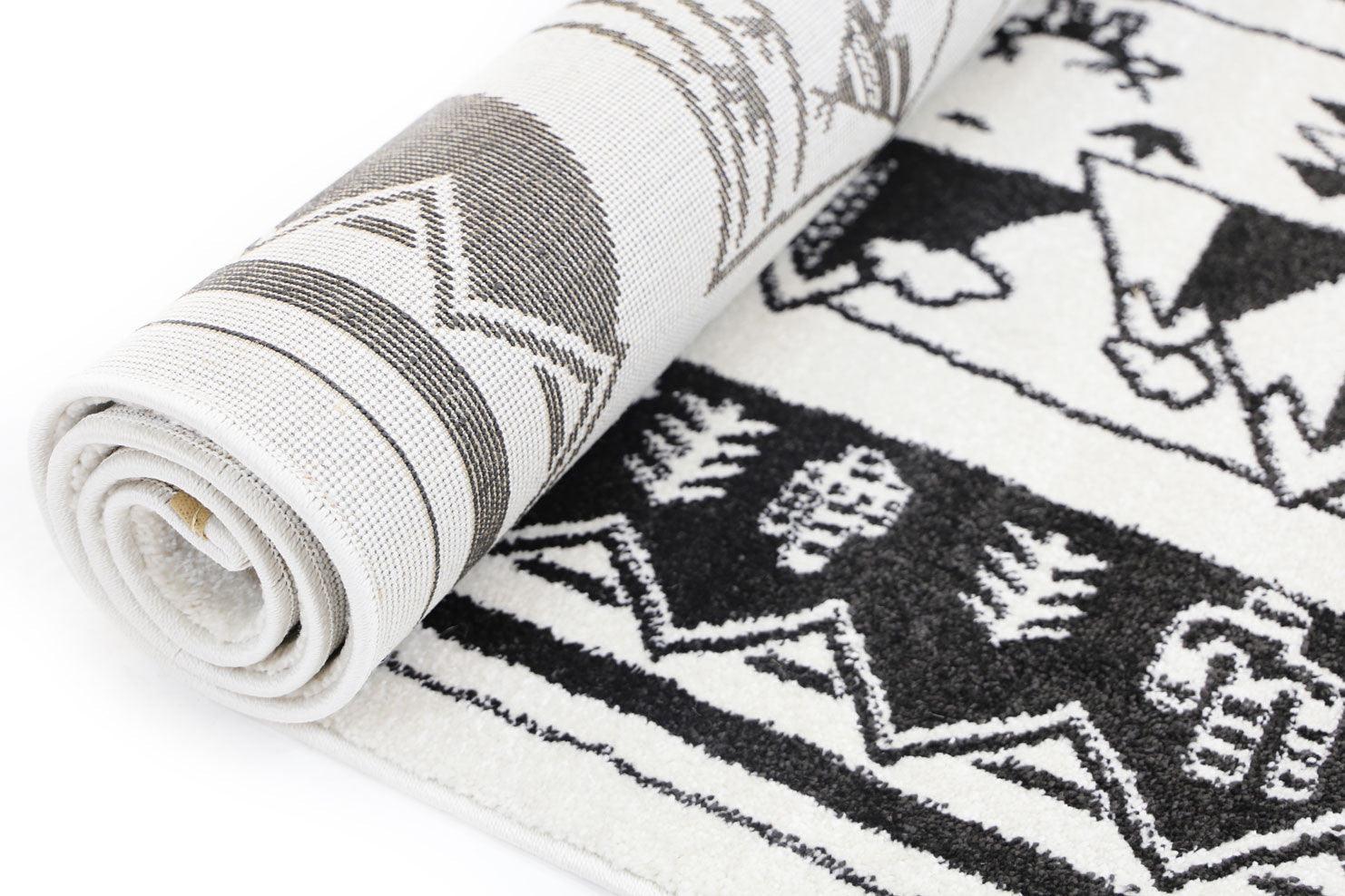 Piccolo Black and White Kids Camping Adventure Kids Rug 120x170cm - John Cootes