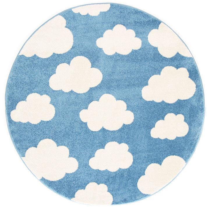 Piccolo Blue and White Cloud Kids Rug 133x133cm Round - John Cootes
