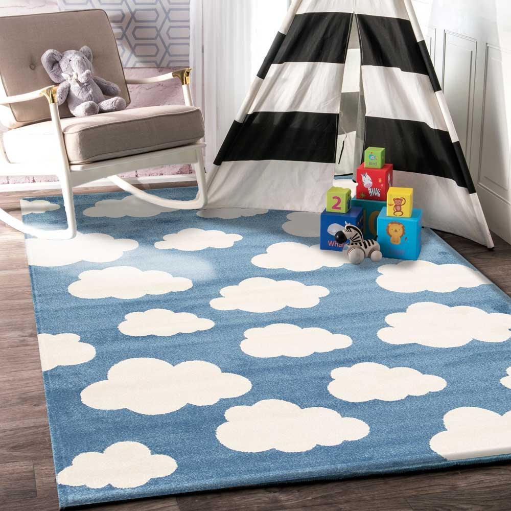 Piccolo Blue and White Cloud Kids Rug 160x230cm - John Cootes