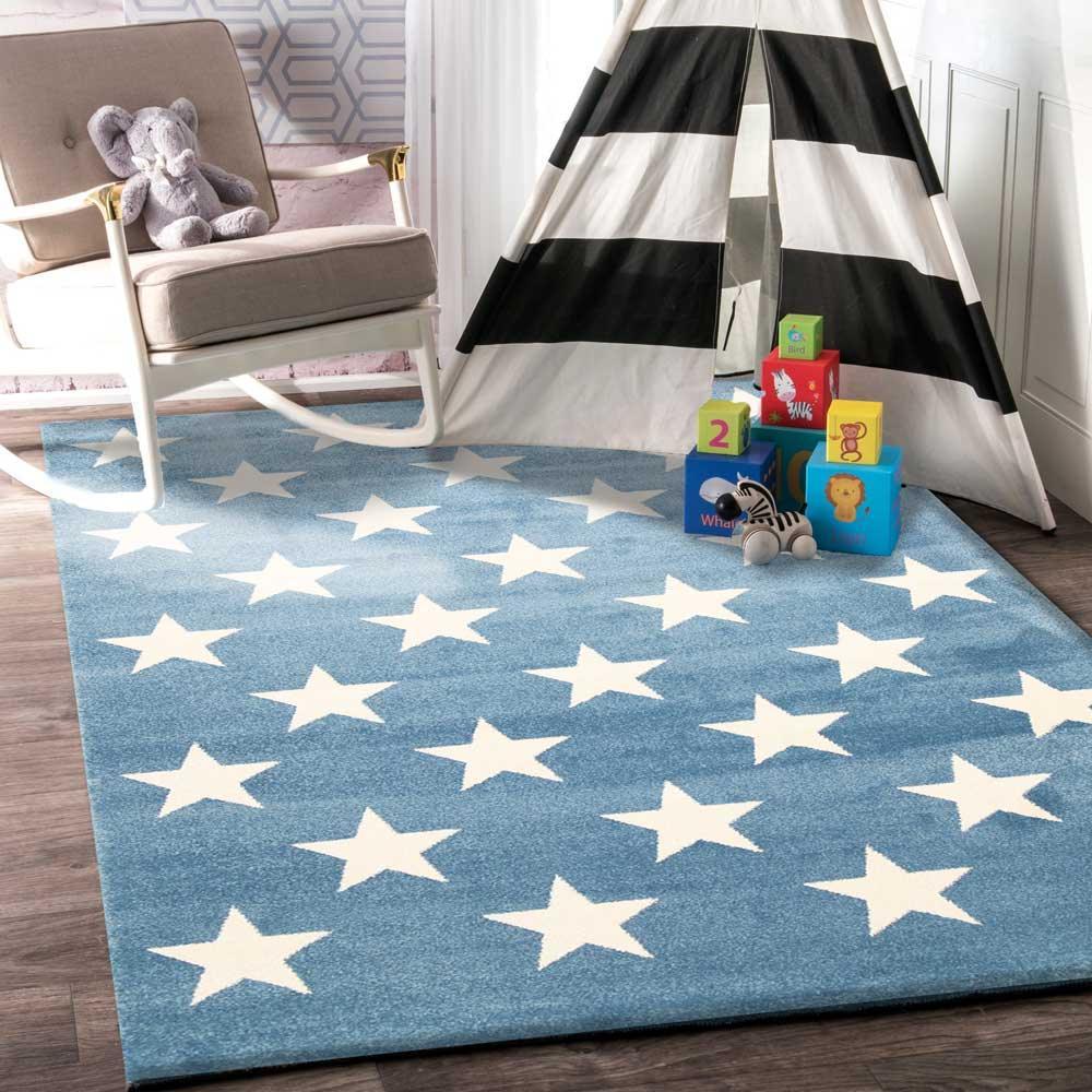 Piccolo Blue and White Stars Kids Rug 120x170cm - John Cootes