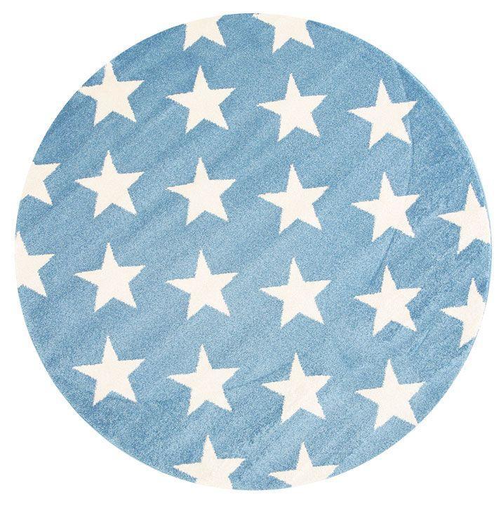 Piccolo Blue and White Stars Kids Rug 133x133cm Round - John Cootes