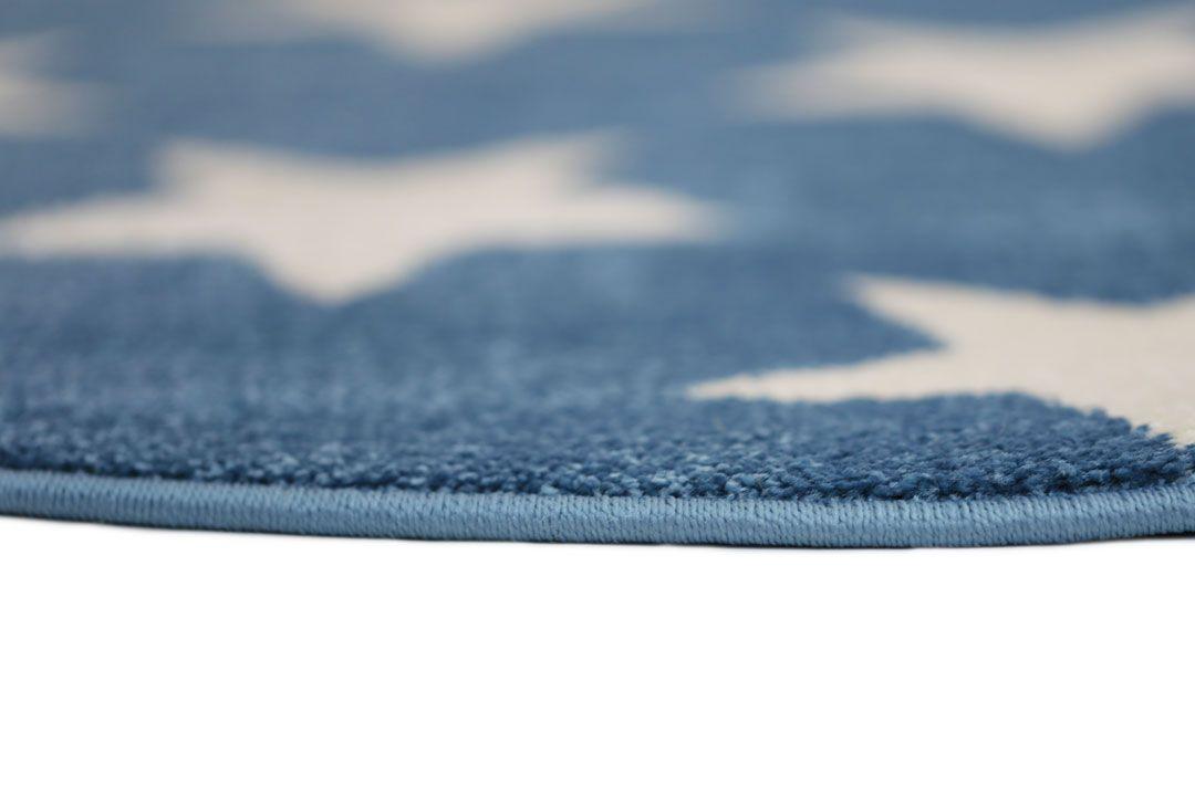 Piccolo Blue and White Stars Kids Rug 133x133cm Round - John Cootes