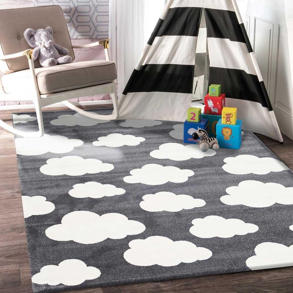 Piccolo Dark Grey and White Cloud Kids Rug 120x170cm - John Cootes