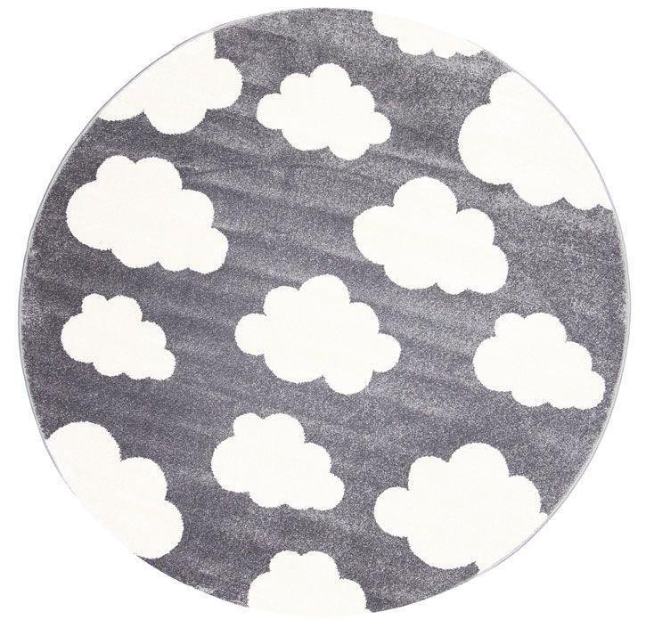 Piccolo Dark Grey and White Cloud Kids Rug 133x133cm Round - John Cootes