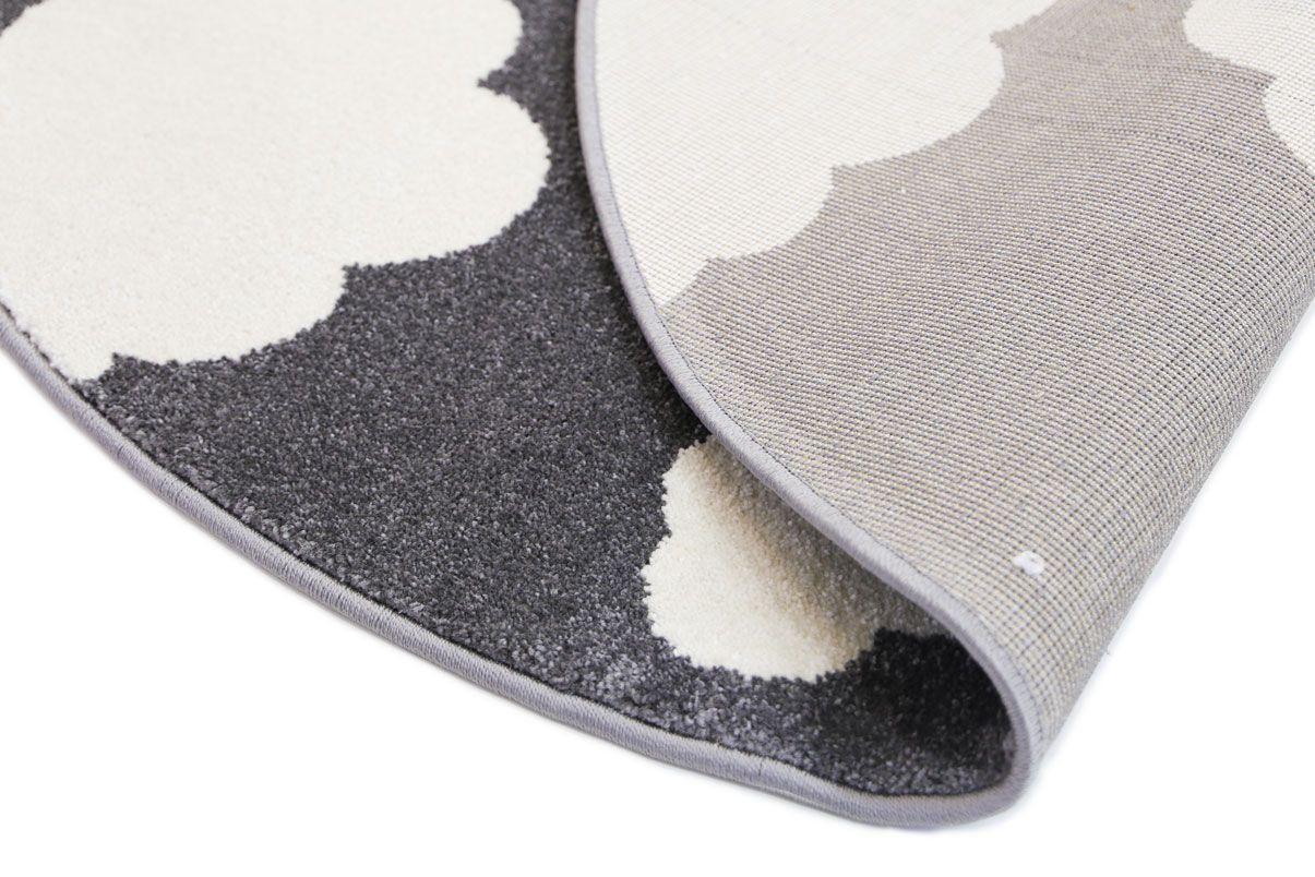 Piccolo Dark Grey and White Cloud Kids Rug 133x133cm Round - John Cootes