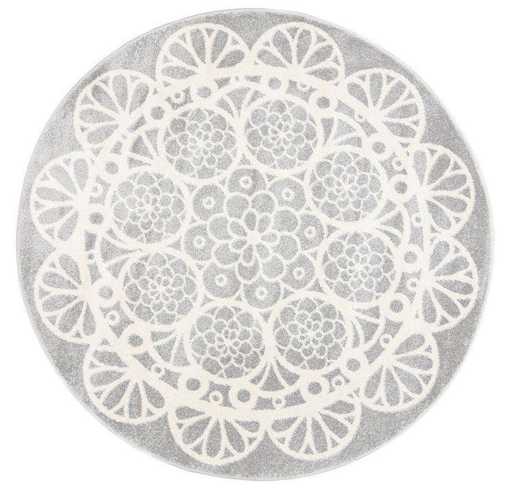 Piccolo Grey and White Doily Kids Rug 133x133cm Round - John Cootes