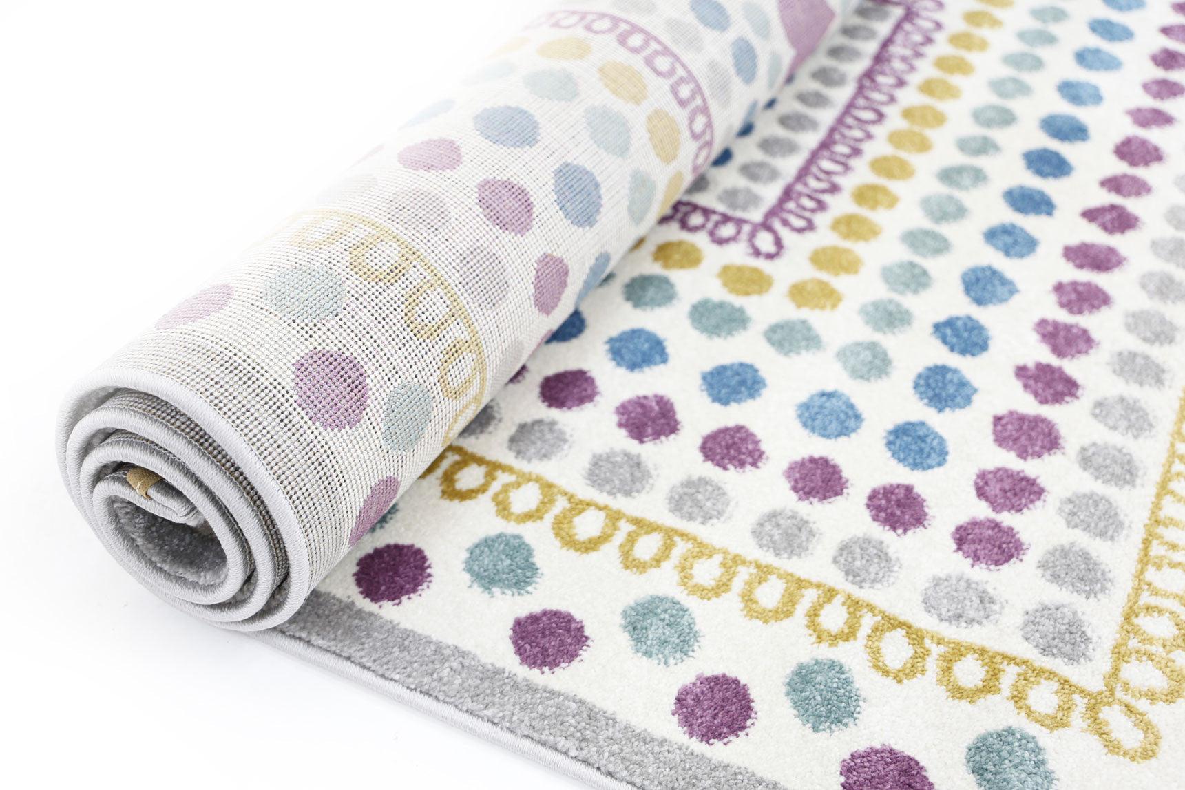 Piccolo Multi Colour and Pink Polka Dot Love Heart Kids Rug 133x133cm Round - John Cootes