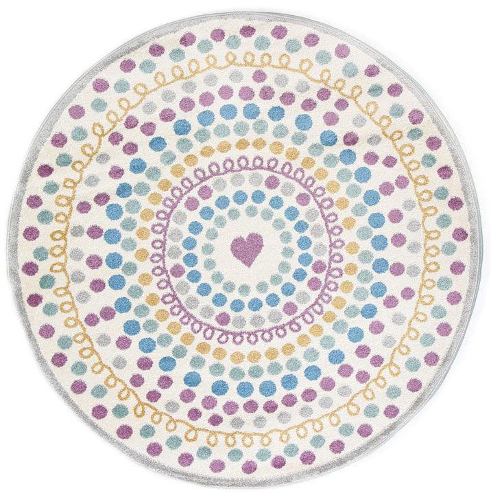 Piccolo Multi Colour and Pink Polka Dot Love Heart Kids Rug 133x133cm Round - John Cootes