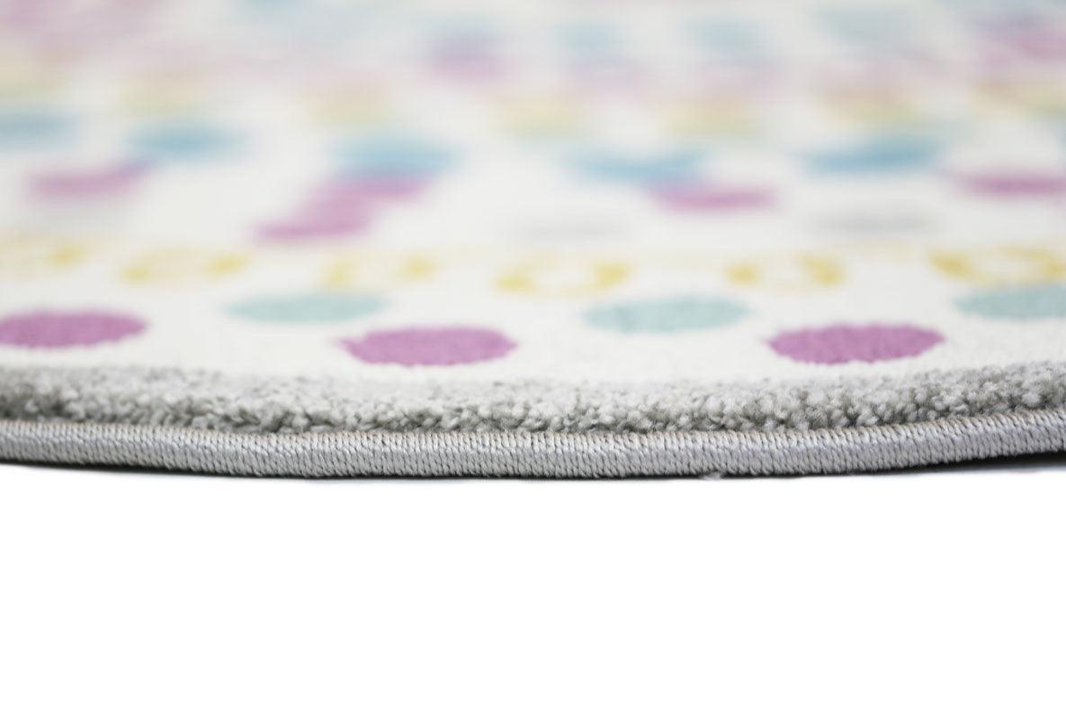 Piccolo Multi Colour and Pink Polka Dot Love Heart Kids Rug 133x133cm Round - John Cootes