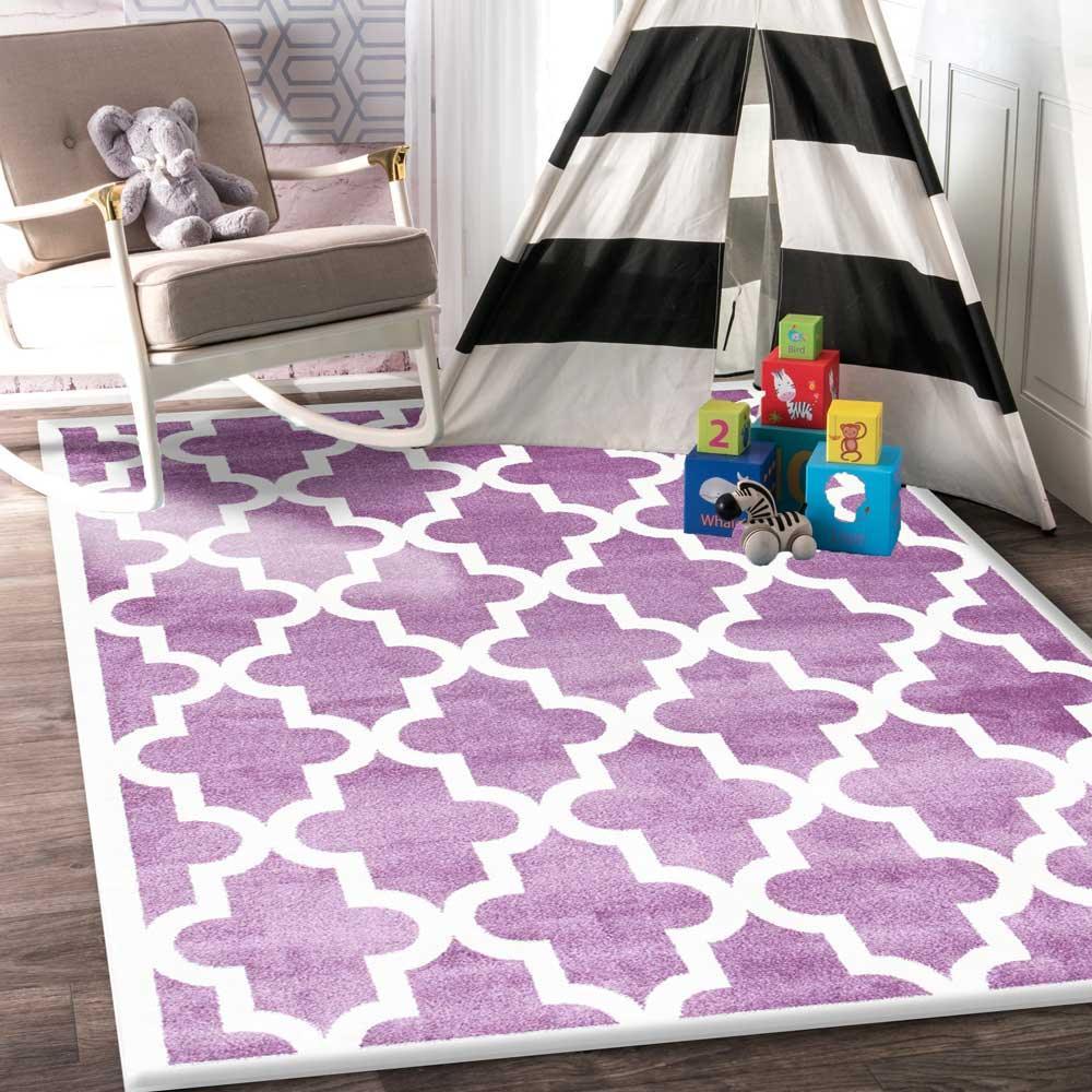 Piccolo Violet Pink and White Lattice Pattern Kids Rug 120x170cm - John Cootes