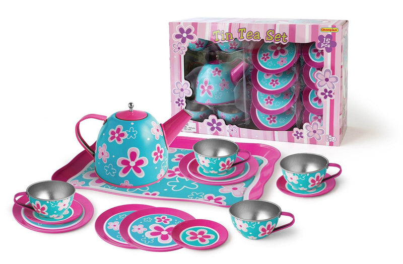 PINK FLOWER TIN TEA SET 15PCS - John Cootes