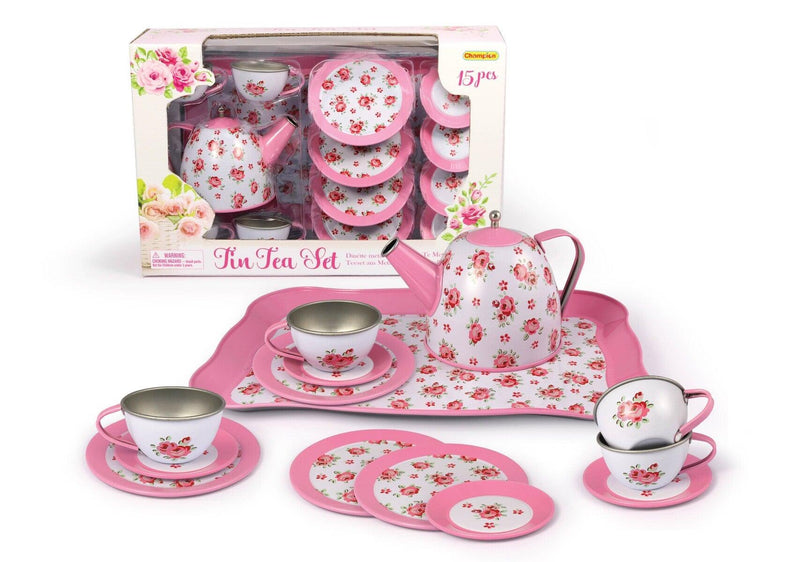 PINK ROSE TIN TEA SET 15PCS - John Cootes