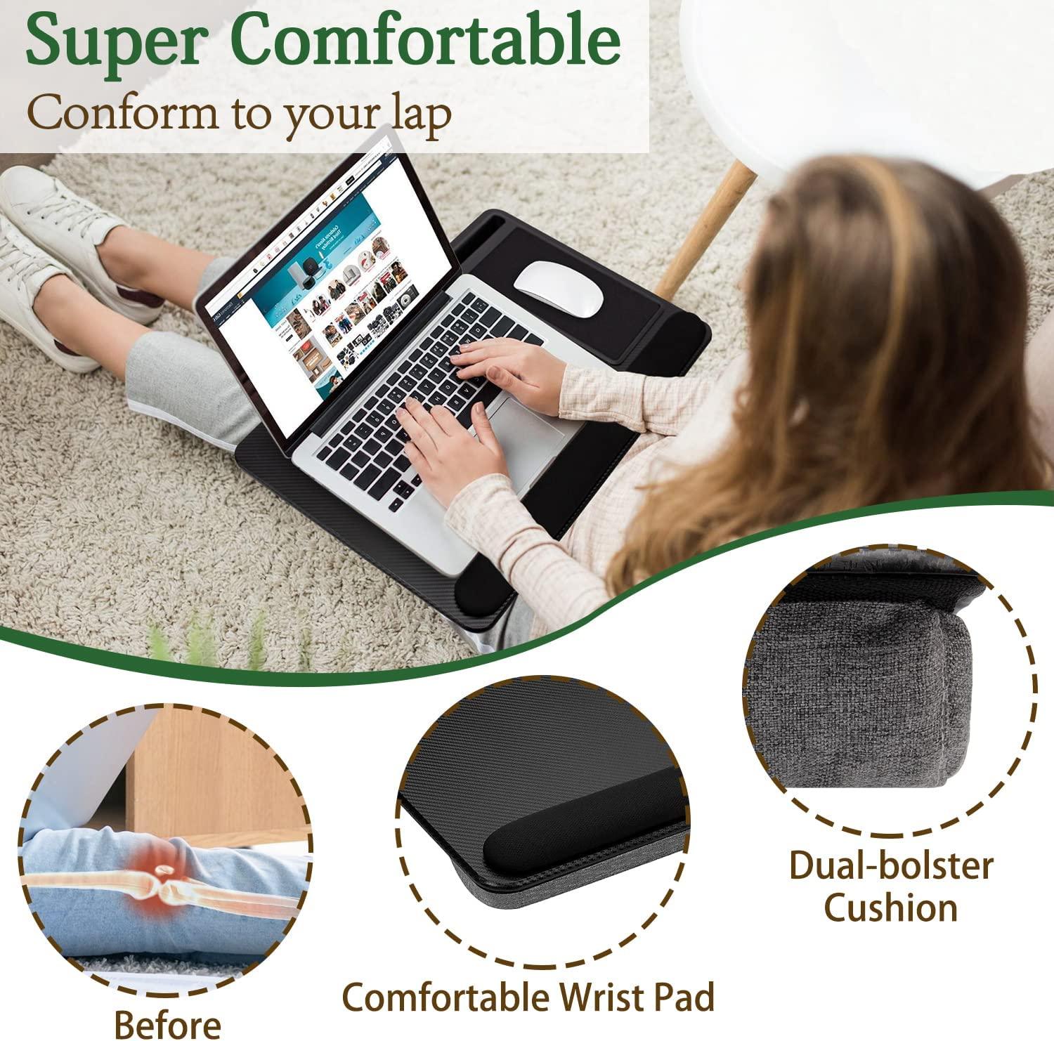 Portable Laptop Desk with Device Ledge, Mouse Pad and Phone Holder for Home Office (Black, 43cm) - John Cootes