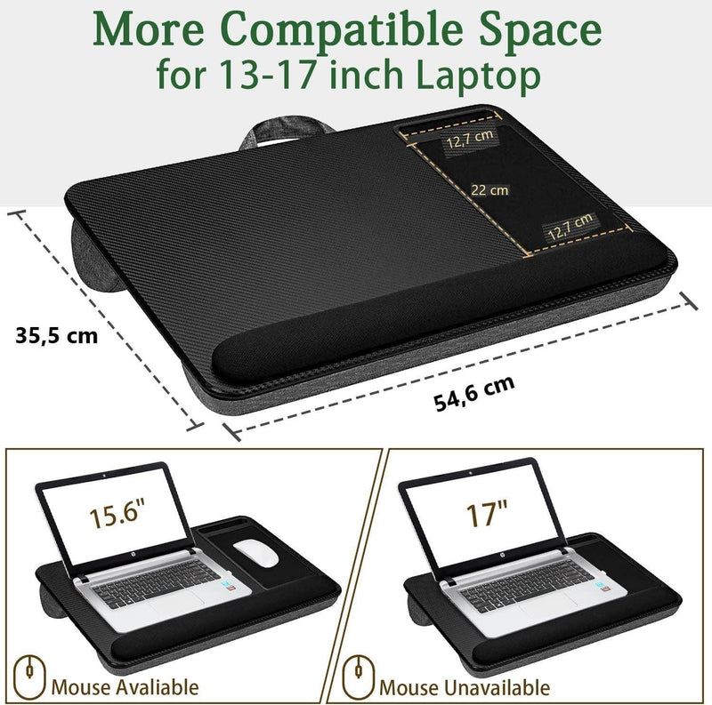 Portable Laptop Desk with Device Ledge, Mouse Pad and Phone Holder for Home Office (Black, 43cm) - John Cootes