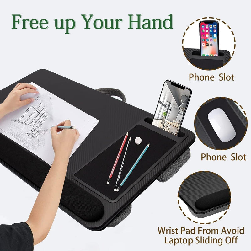 Portable Laptop Desk with Device Ledge, Mouse Pad and Phone Holder for Home Office (Black, 43cm) - John Cootes