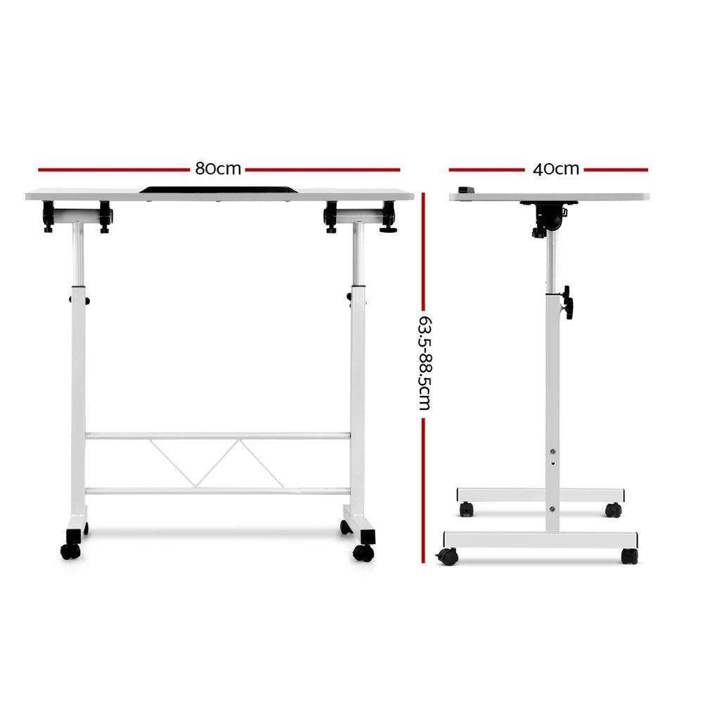 Portable Mobile Laptop Desk Notebook Computer Height Adjustable Table Sit Stand Study Office Work White - John Cootes