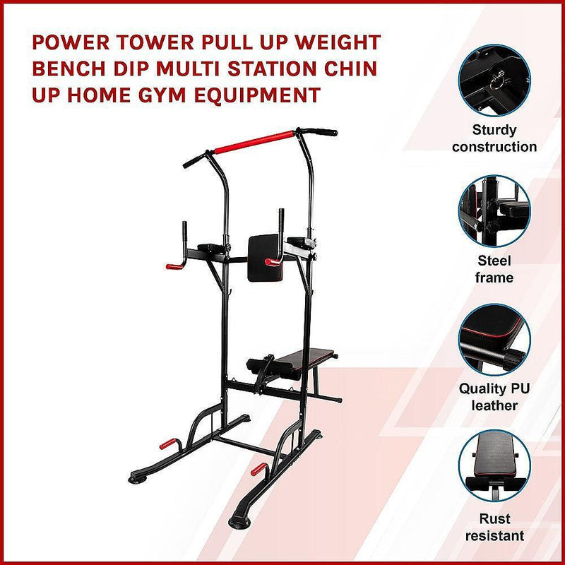 Power Tower Pull Up Weight Bench Dip Multi Station Chin Up Home Gym Equipment - John Cootes