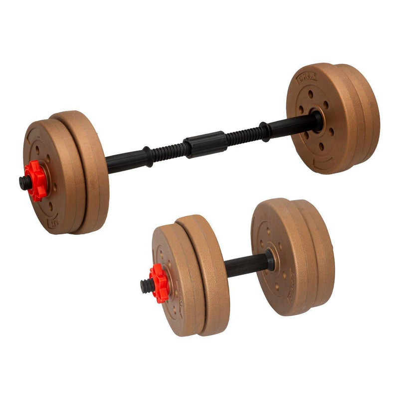 Powertrain 20kg Home Gym Adjustable Dumbbell and Barbell Weights Set - Gold - John Cootes