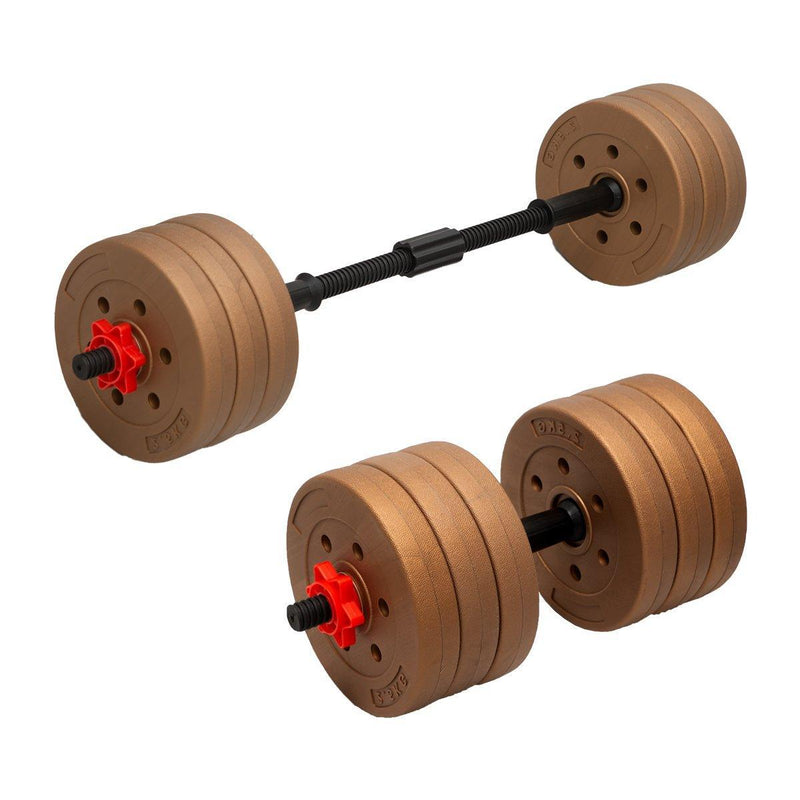 Powertrain Adjustable 32kg Home Gym Dumbbell Barbell Weights Gold - John Cootes