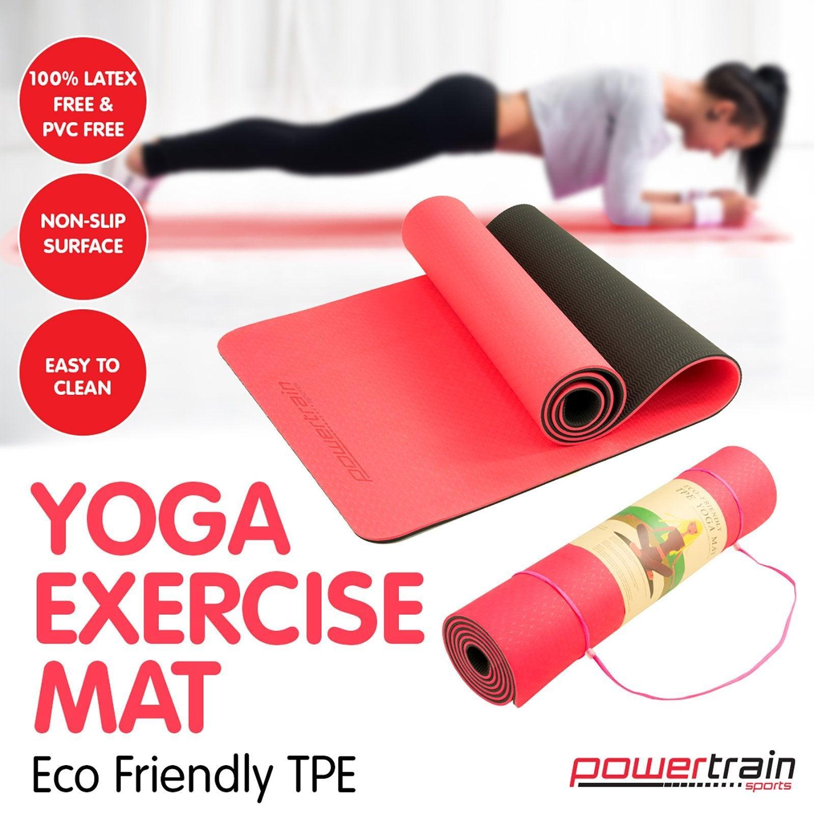 Powertrain Eco-Friendly TPE Pilates Exercise Yoga Mat 8mm - Red - John Cootes