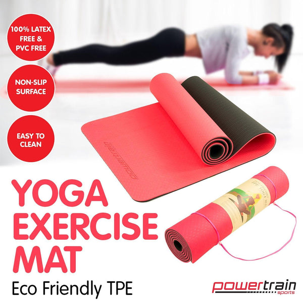 Powertrain Eco-Friendly TPE Pilates Exercise Yoga Mat 8mm - Red - John Cootes