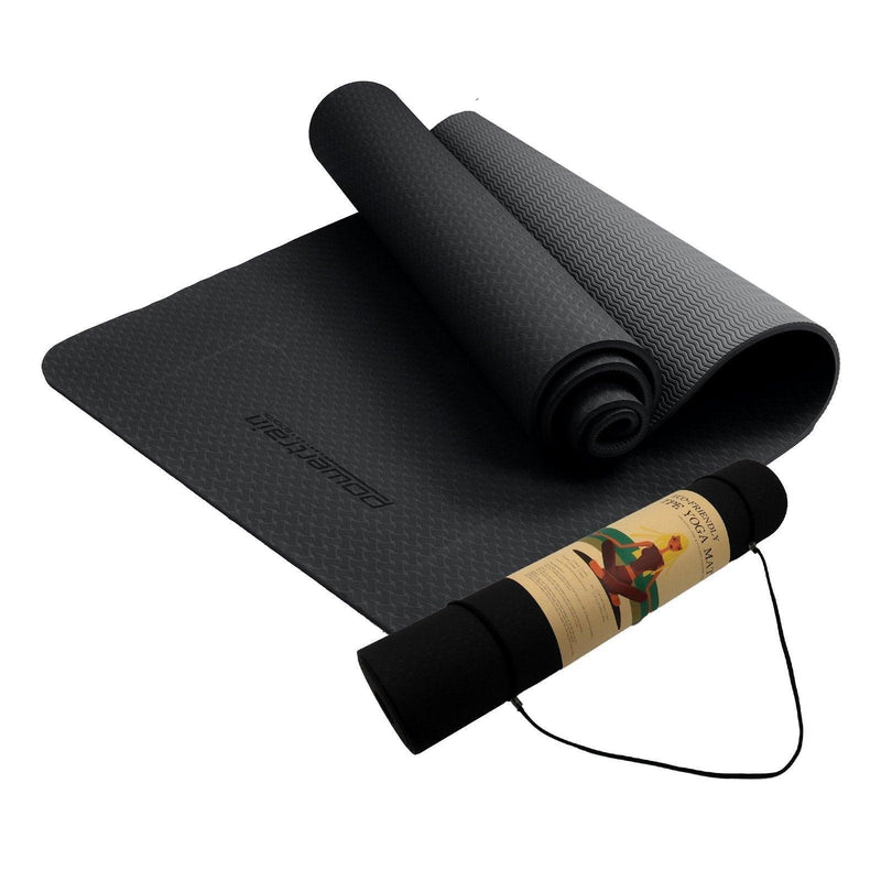 Powertrain Eco-Friendly TPE Yoga Pilates Exercise Mat 6mm - Black - John Cootes