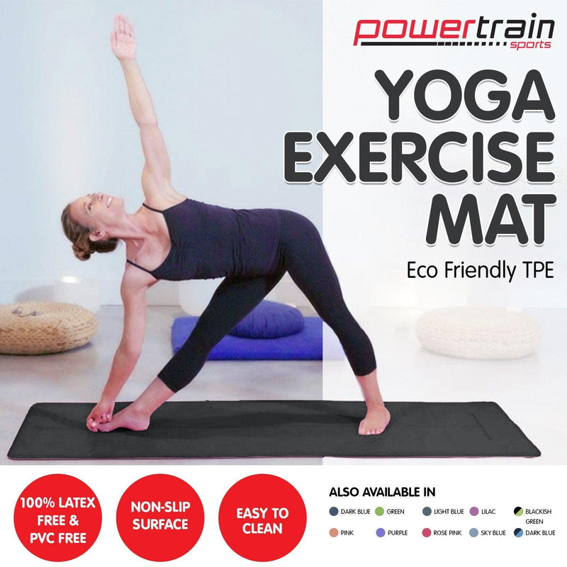 Powertrain Eco-Friendly TPE Yoga Pilates Exercise Mat 6mm - Black - John Cootes