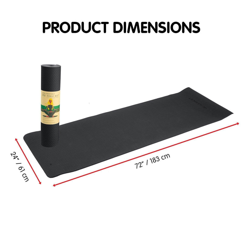 Powertrain Eco-Friendly TPE Yoga Pilates Exercise Mat 6mm - Black - John Cootes