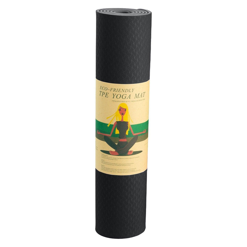 Powertrain Eco-Friendly TPE Yoga Pilates Exercise Mat 6mm - Black - John Cootes