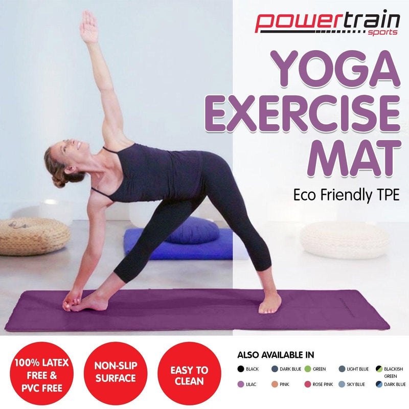 Powertrain Eco-Friendly TPE Yoga Pilates Exercise Mat 6mm - Purple - John Cootes