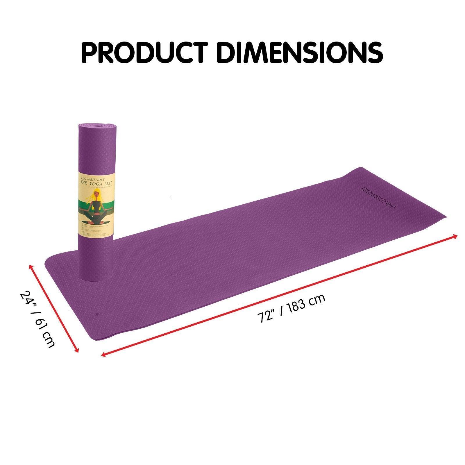 Powertrain Eco-Friendly TPE Yoga Pilates Exercise Mat 6mm - Purple - John Cootes