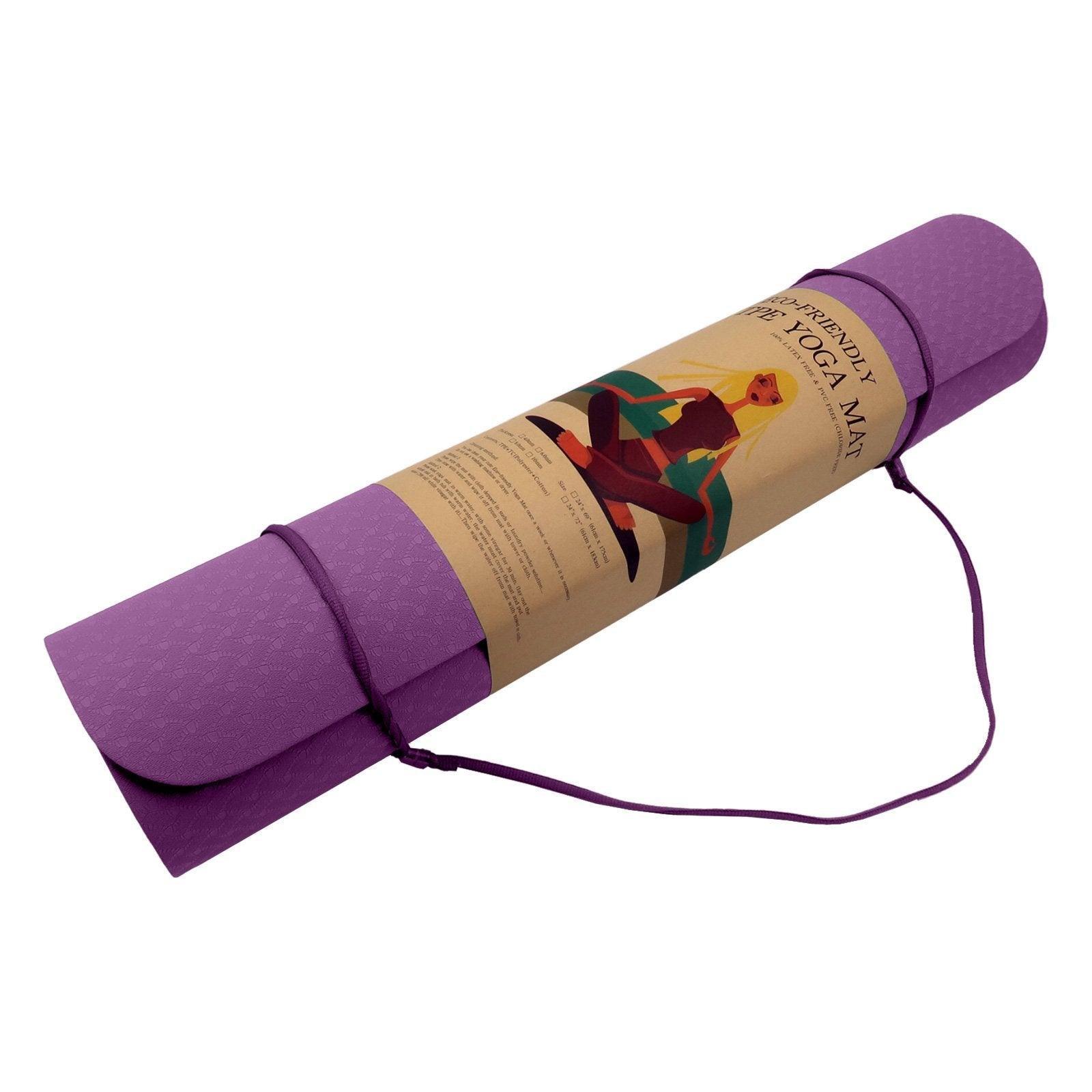 Powertrain Eco-Friendly TPE Yoga Pilates Exercise Mat 6mm - Purple - John Cootes