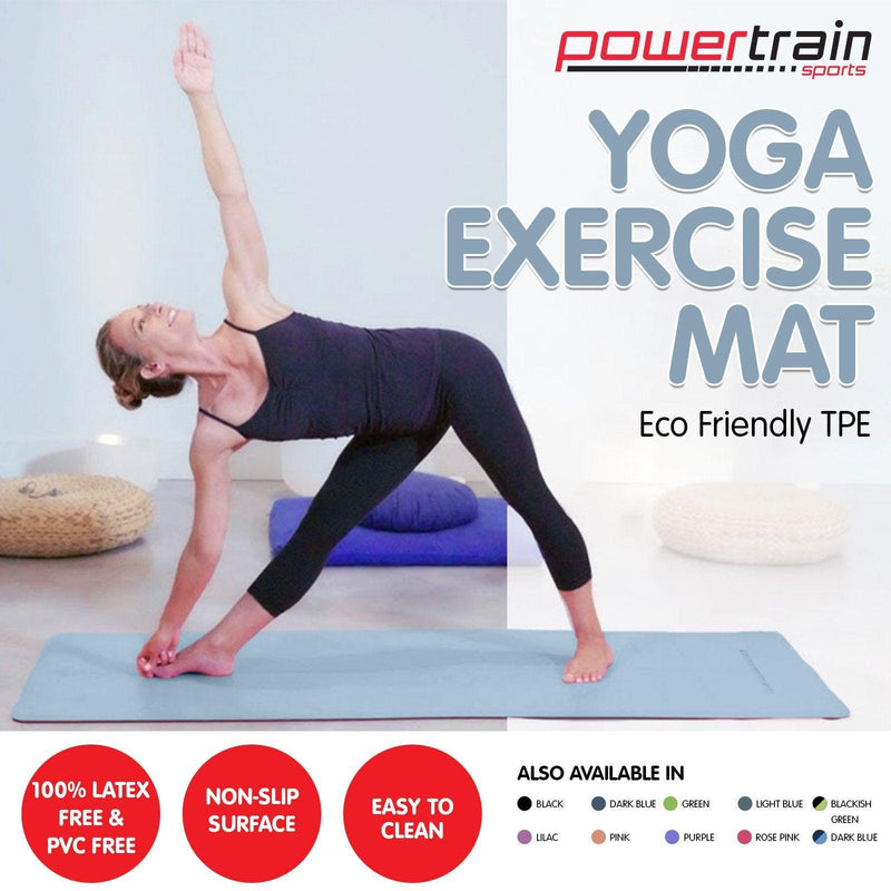Powertrain Eco-Friendly TPE Yoga Pilates Exercise Mat 6mm - Sky Blue - John Cootes