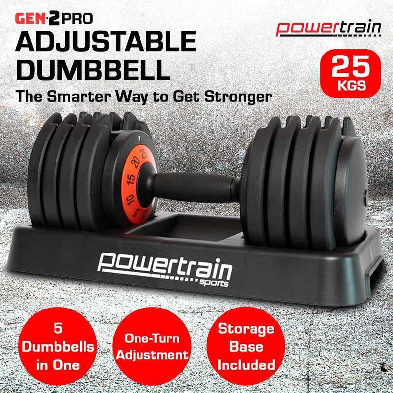 Powertrain GEN2 Pro Adjustable Dumbbell Weights- 25kg - John Cootes