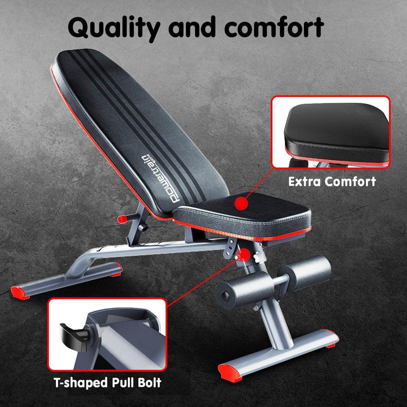 Powertrain Home Gym Bench Adjustable Flat Incline Decline FID 250KG Load - John Cootes