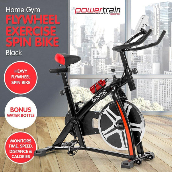 Powertrain Home Gym Flywheel Exercise Spin Bike - Black - John Cootes