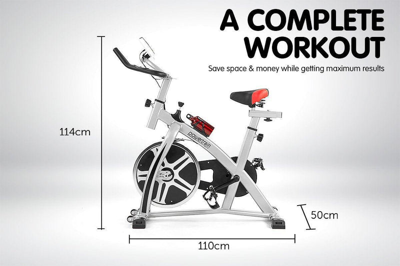 Powertrain Home Gym Flywheel Exercise Spin Bike - Silver - John Cootes