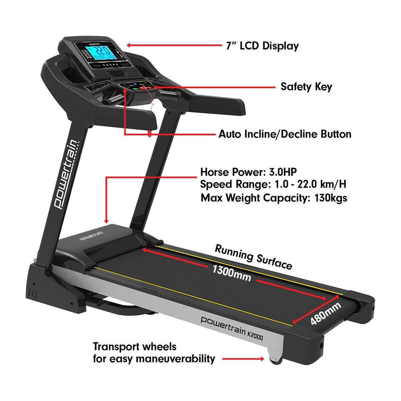 Powertrain K2000 Treadmill w/ Fan & Auto Incline Speed 22km/h - John Cootes