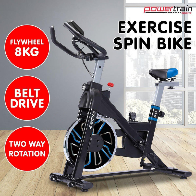 PowerTrain RX-600 Exercise Spin Bike Cardio Cycle - Blue - John Cootes