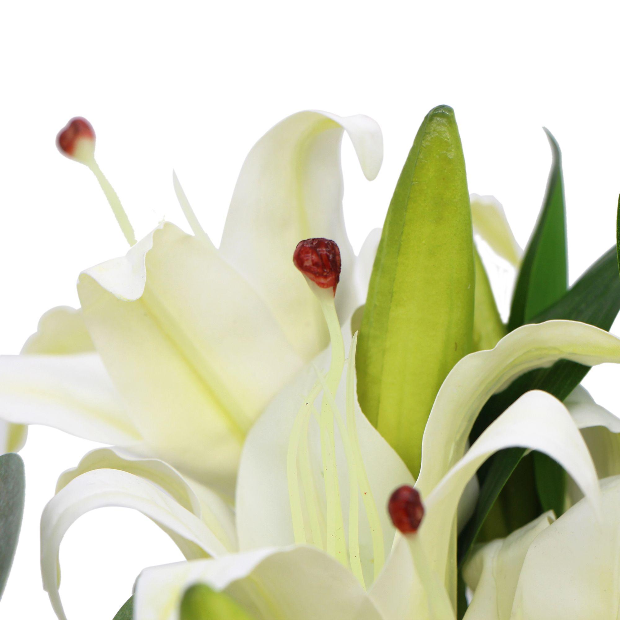 Premium Faux White Lily In Glass Vase (Tiger Lily Bouquet With Eucalyptus) - John Cootes