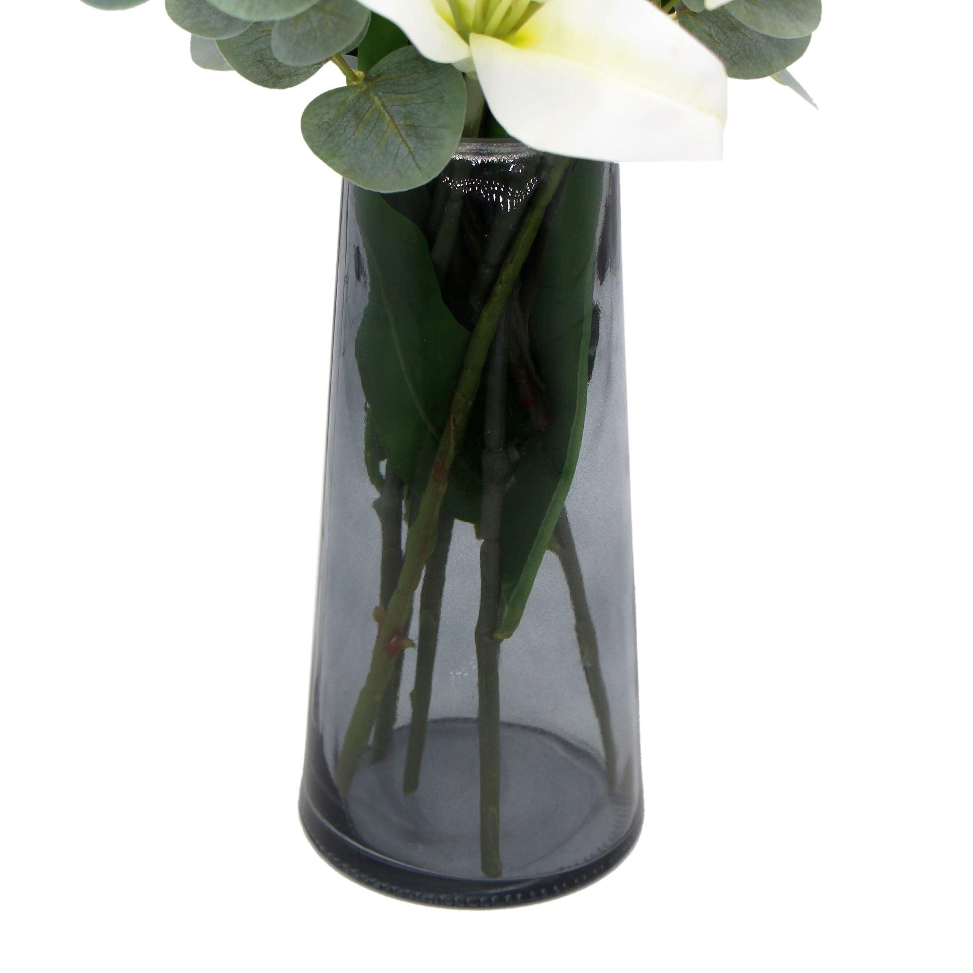 Premium Faux White Lily In Glass Vase (Tiger Lily Bouquet With Eucalyptus) - John Cootes