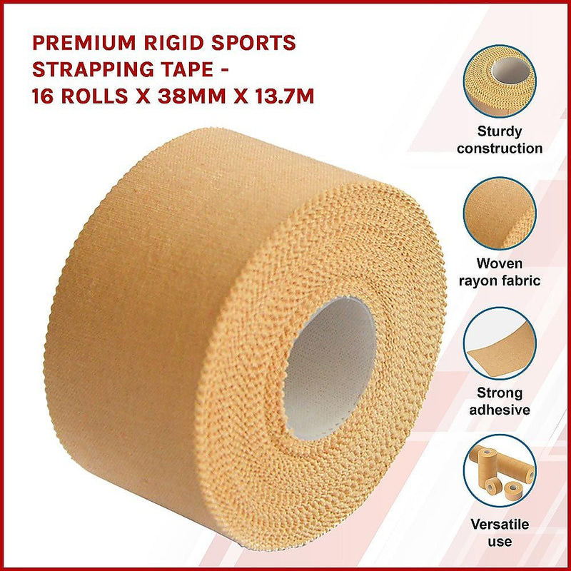 Premium Rigid Sports Strapping Tape - 16 Rolls x 38mm x 13.7m - John Cootes