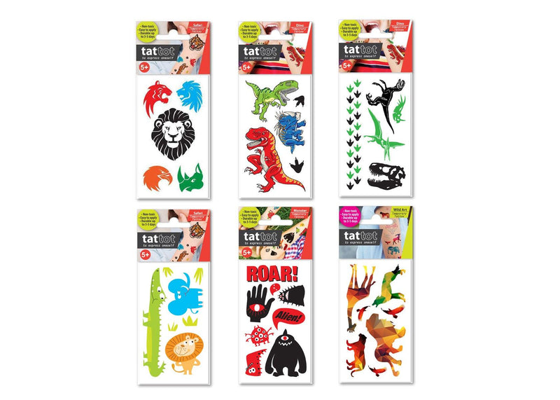 PRICE FOR 6 ASSORTED TEMPORARY TATTOO DINOSAUR & MONSTER - John Cootes