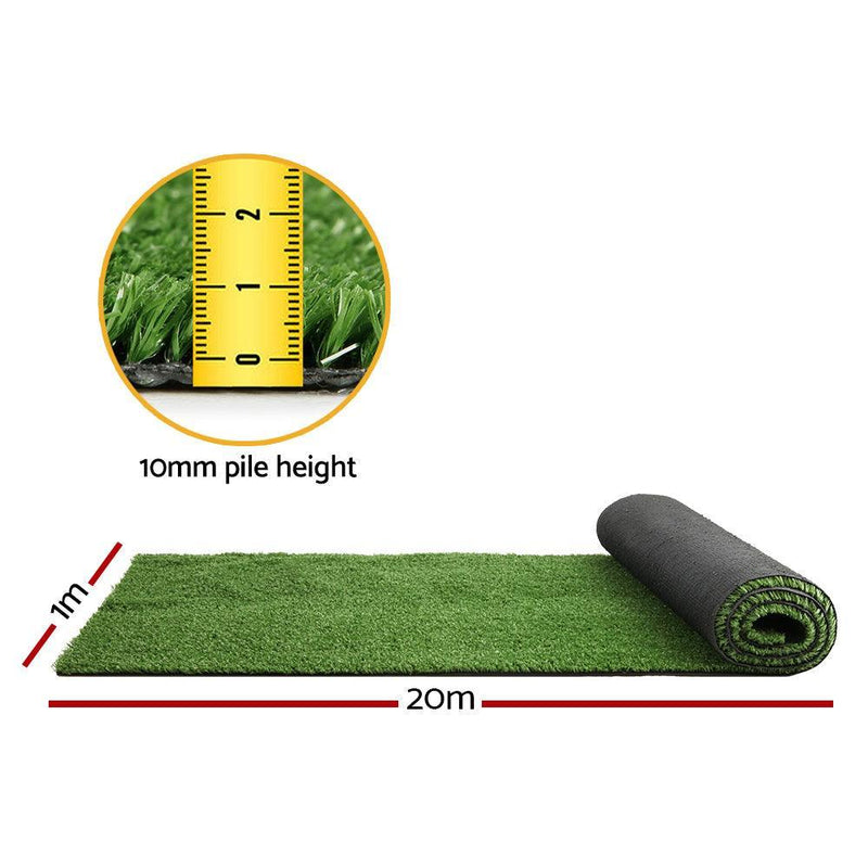 Primeturf Artificial Grass 10mm 1mx20m 20sqm Synthetic Fake Turf Plants Plastic Lawn Olive - John Cootes