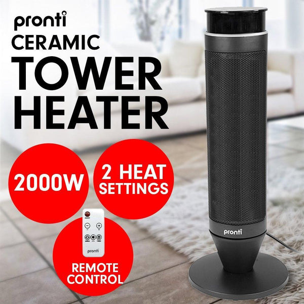 Pronti Electric Tower Heater 2000W Remote Portable - Black