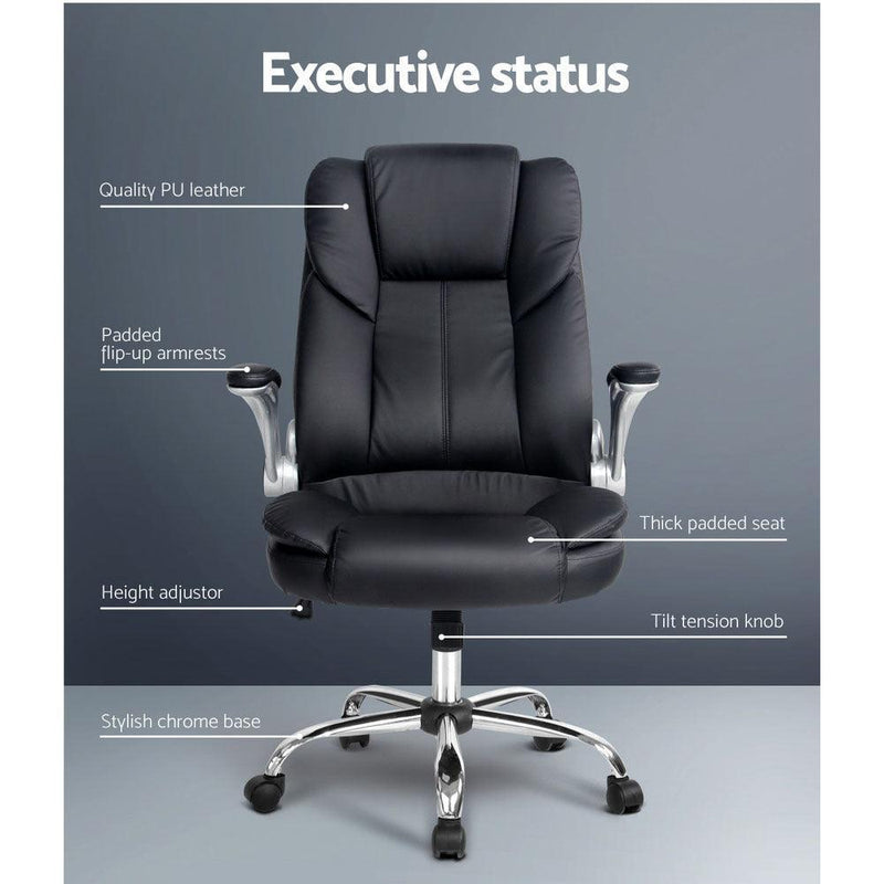 PU Leather Executive Office Desk Chair - Black - John Cootes