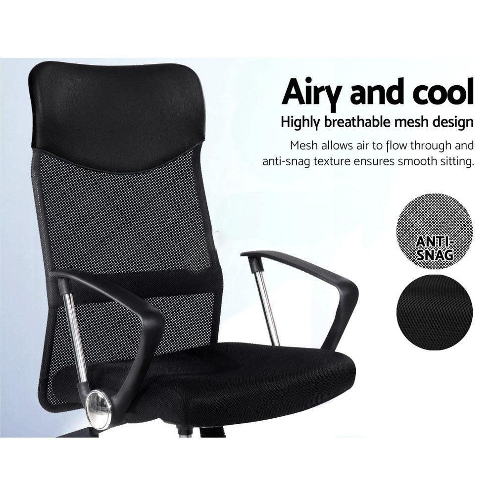 PU Leather Mesh High Back Office Chair - Black - John Cootes