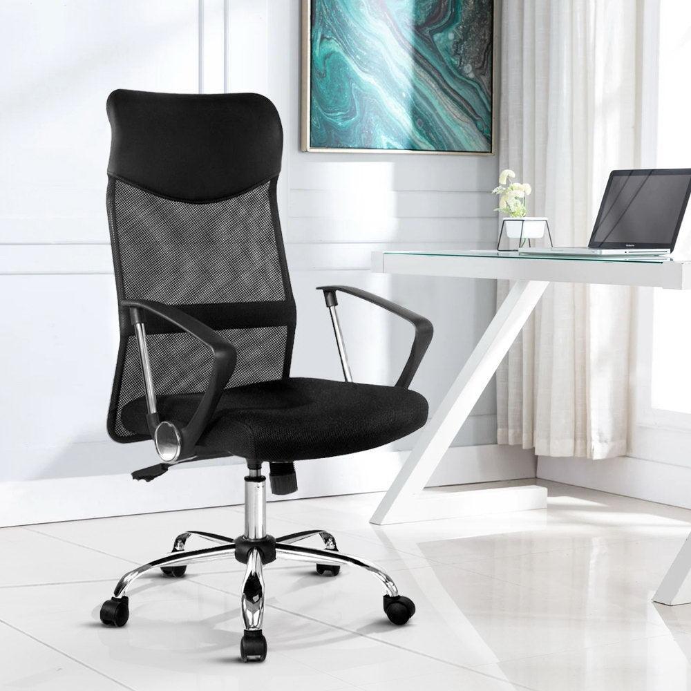 PU Leather Mesh High Back Office Chair - Black - John Cootes